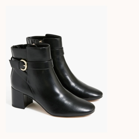 J. Crew Heeled Buckle Black vegan Leather Block Heel Boots size 7 NEW - Picture 1 of 10